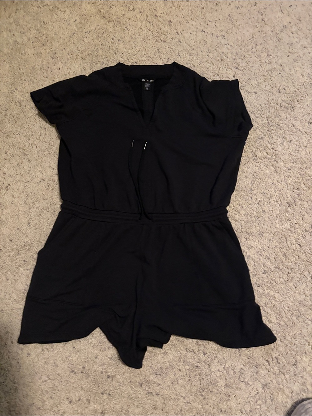 Athleta Black Short-Sleeve V-Notch Drawstring Romper XL